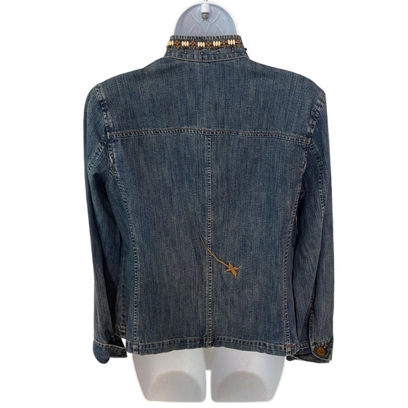SIGRID OLSEN BOHO DENIM JACKET STRUCTURED WITH WOOD BEADS EMBROIDERED SIZE SMALL - Picture 5 of 16